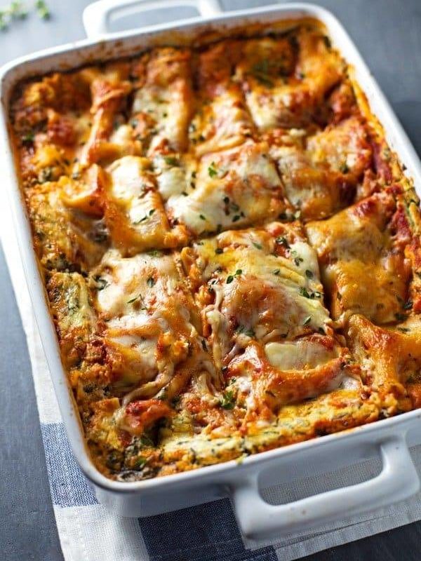 Skinnyspinach Lasagna-层里里科塔、菠菜、面条、酱和奶酪250卡路里yumichofyum.com