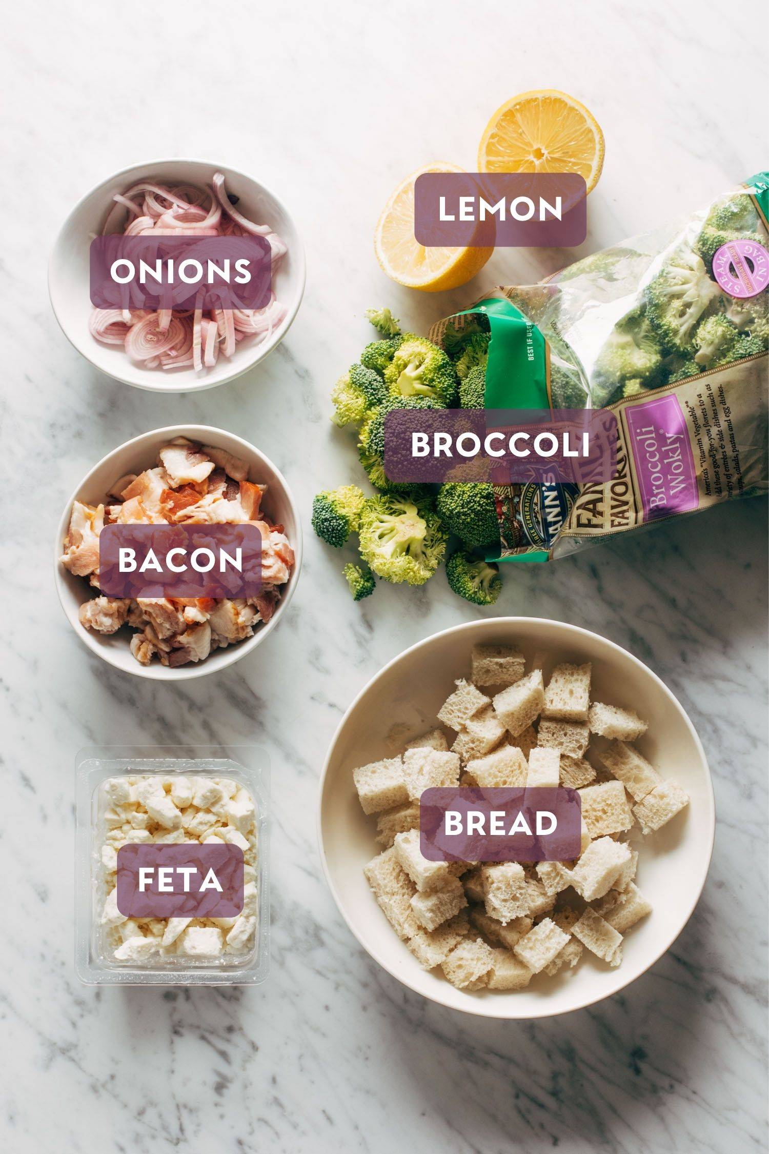 成品碗 点播Broccoli沙拉每种成份上贴紫标签并取成份名